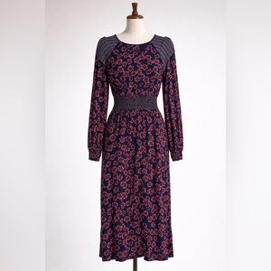 Adrianna Papell 100% Silk Floral Midi Dress NWT Size 12 Blue Red Boho Chic